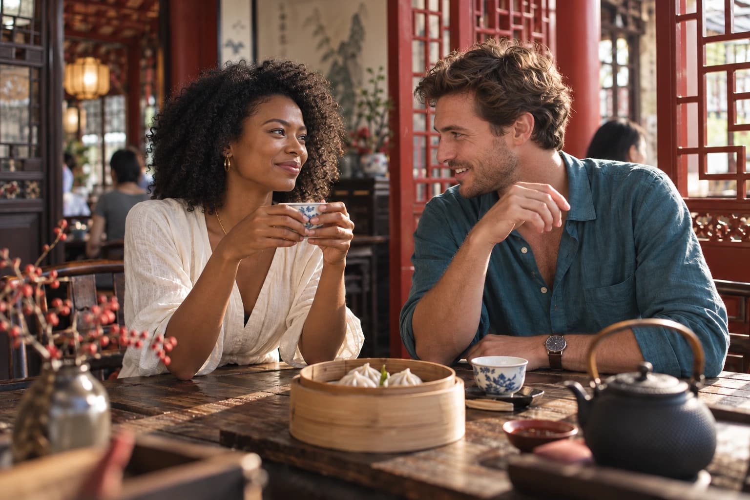 Illustrative scene of travelers enjoying a trip in China