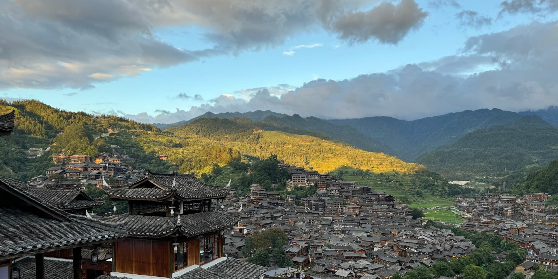 Xijiang Qianhu Miao Village in Guizhou at dusk